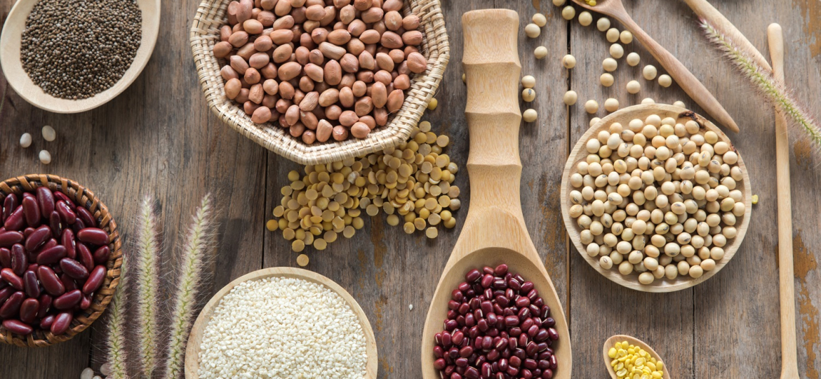 Various legumes on Scoop wooden