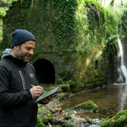 Jaime Uria-Diez haciendo mediciones para el proyecto URBASO en Urdaibai, Bizkaia.